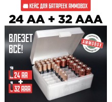 Бокс кейс футляр коробка для батареек AA и AAA на 56шт (белый)